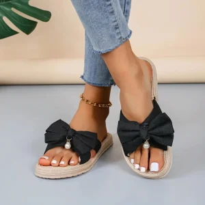 Sandales Claquettes Femme – Nœud Décoratif & Semelle Corde