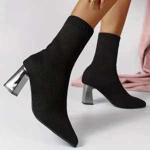Bottines Tricotées Talon Bloc Géométrique