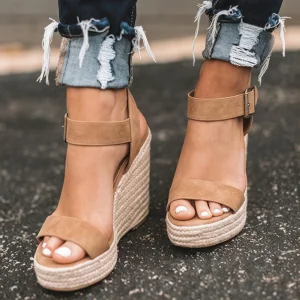Sandales Compensées Espadrille – Bride Cheville Bout Ouvert
