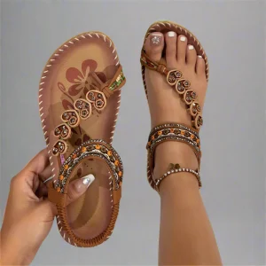 Sandales Plates – Ornements Floraux & Perles