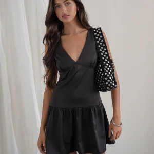 Mini-robe bouffante plongeante Distia en noir