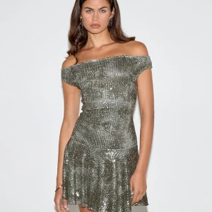 Mini robe Meden en paillettes vertes et grises