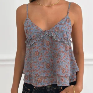 Millar Frill Top in Shadow Blossom Blue Chiffon