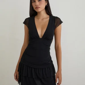 Mowgli Cap Sleeve Mini Dress in Black