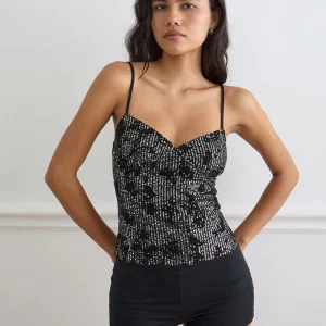 Mulya Cami Top in Floral Sequin Black