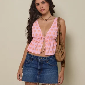 Rolia Tie Front Top in Tile Flower Pink
