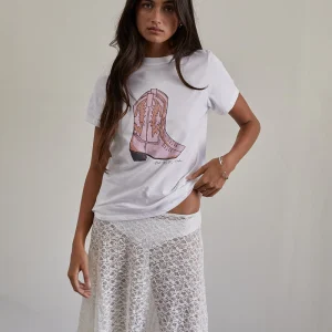 Tee-shirt Saki en blanc avec imprimé bottes de cow-boy roses