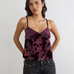 Top Sarinda Cami en dévoré floral bordeaux