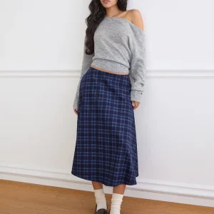 Takika Midi Skirt in Midnight Blue Check