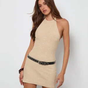 Mini robe Yakanta en maille pailletée or